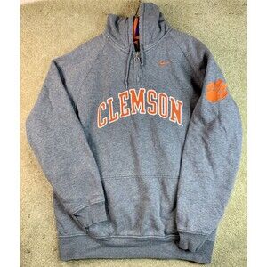 Vintage Clemson Quarter Zip Hoodie Mens Medium Gray Nike Center Swoosh Team Y2K